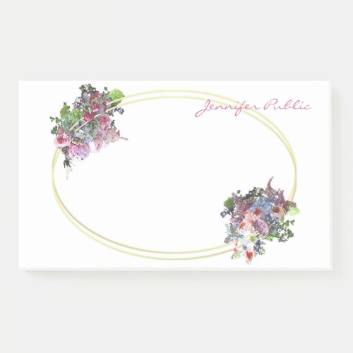 Hand Script Watercolor Flowers Gold Frame Template Post_it Notes