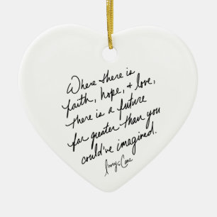 Hand-Scripted Faith Hope and Love Spiritual Heart  Ceramic Ornament