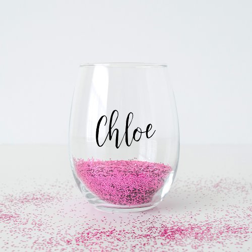 Hand Scripted Name Bachelorette Bridal Party Stemless Wine Glass