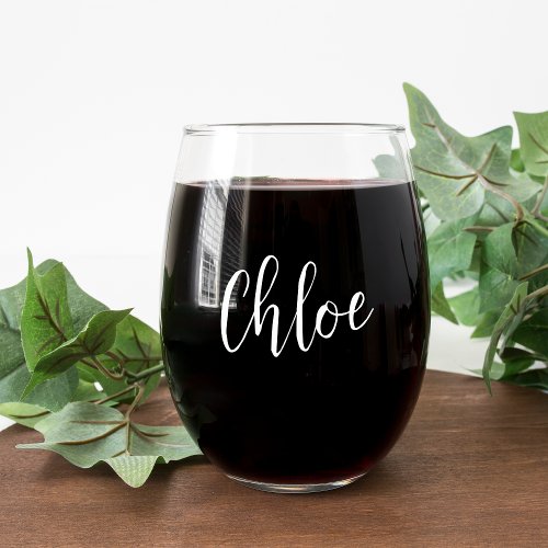 Hand Scripted Name Bachelorette Bridal Party Stemless Wine Glass