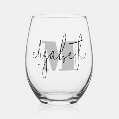 Hand Scripted Name Monogram Stemless Wine Glass