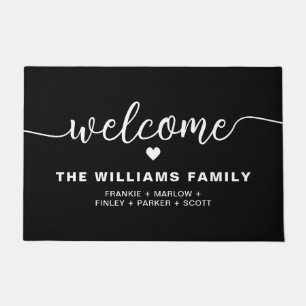 Hand Scripted Personalized Family Name Black Doormat