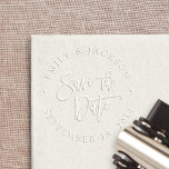 Hand Scripted Save the Date Embosser<br><div class="desc">Finish your save the dates with this elegant custom embosser featuring your names and wedding date curved around "save the date" in modern hand lettered script typography.</div>