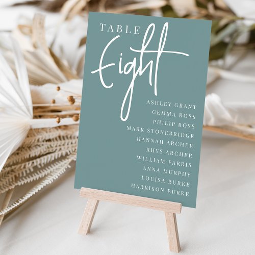 Hand Scripted Table EIGHT  Guest Names Table Number