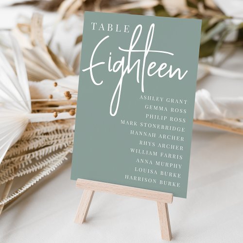 Hand Scripted Table EIGHTEEN  Guest Names Table Number