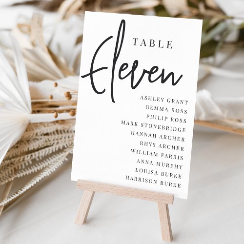 Hand Scripted Table ELEVEN  Guest Names Table Number