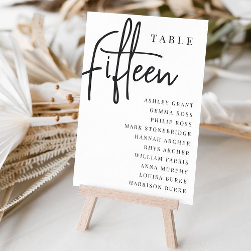 Hand Scripted Table FIFTEEN  Guest Names Table Number