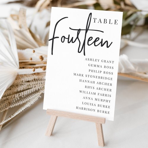 Hand Scripted Table FOURTEEN  Guest Names Table Number