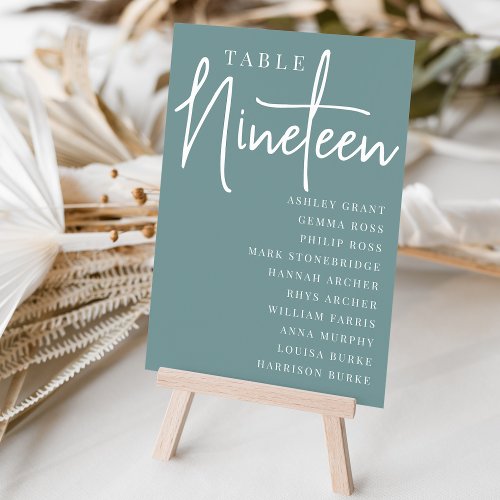 Hand Scripted Table NINETEEN  Guest Names Table Number