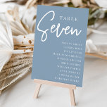 Hand Scripted Table SEVEN   Guest Names Table Number<br><div class="desc">Simple and chic table number cards in Dusty Blue and white make an elegant statement at your wedding or event. Design features "table [number]" in an eyecatching mix of classic serif and handwritten script lettering, with individual guest names beneath. Design repeats on both sides. Individually numbered cards sold separately; order...</div>