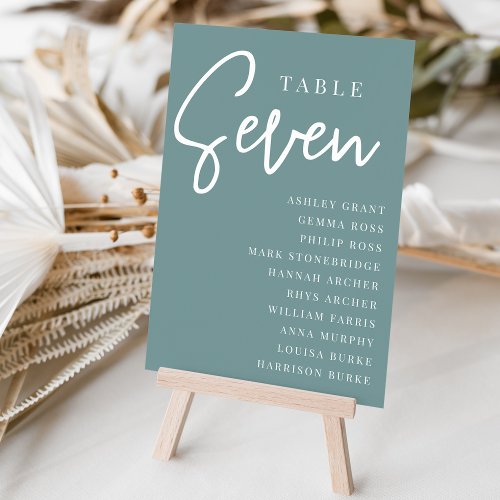 Hand Scripted Table SEVEN  Guest Names Table Number