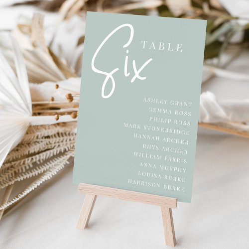 Hand Scripted Table SIX  Guest Names Table Number