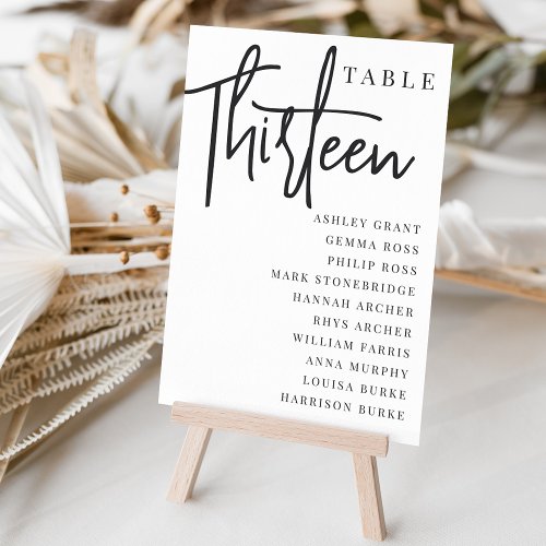 Hand Scripted Table THIRTEEN  Guest Names Table Number