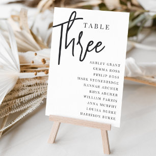 Hand Scripted Table THREE + Guest Names Table Number