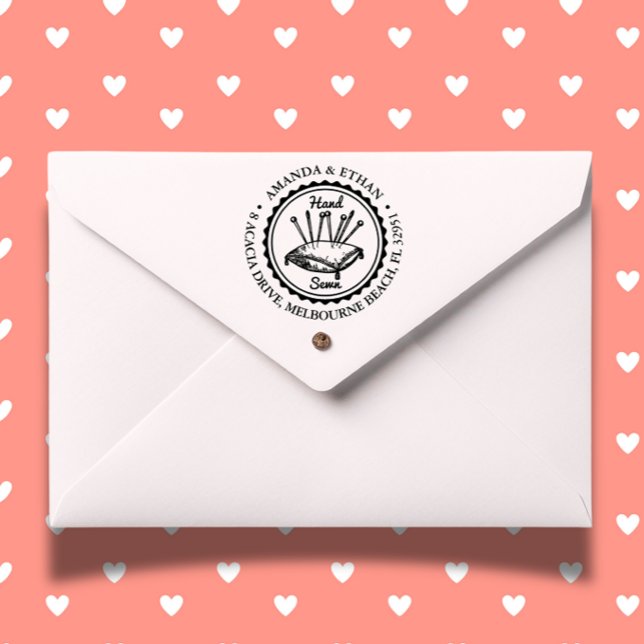 Hand Sewing theme self-inking stamp (Personalize your crafts with a hand sewing theme self-inking stamp.)