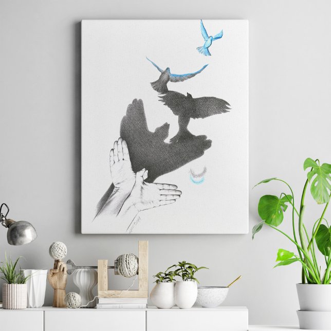 Hand shadow Flying birds Illusion Surreal art Canvas Print (Creator Uploaded)