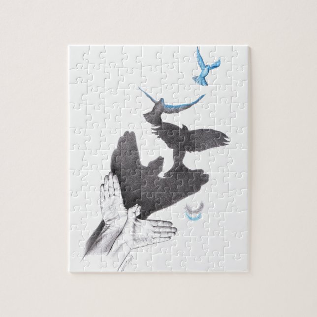 Hand shadow Flying birds Illusion Surreal art Jigsaw Puzzle (Vertical)