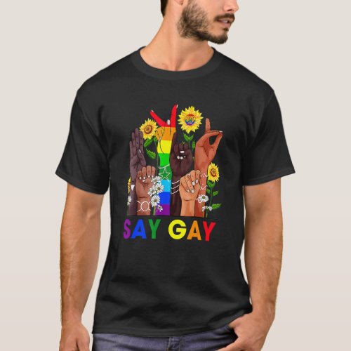 Hand Sign Language Say Gay Talking Lgbt Gay Pride  T_Shirt
