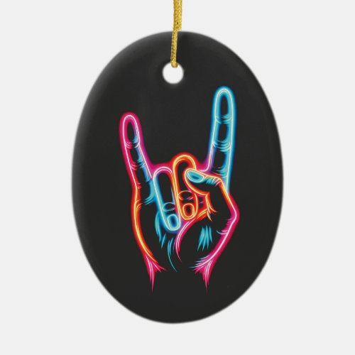 Hand Sign Rock You neon color Ceramic Ornament