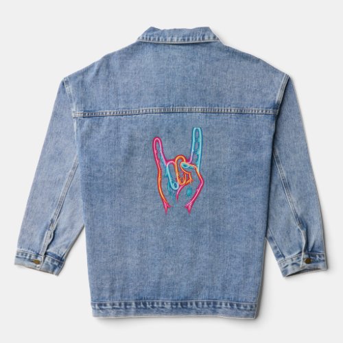 Hand Sign Rock You neon color Denim Jacket