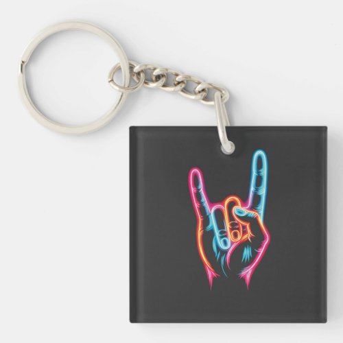 Hand Sign Rock You neon color Keychain