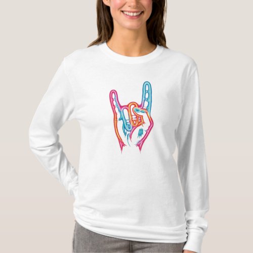 Hand Sign Rock You neon color T_Shirt