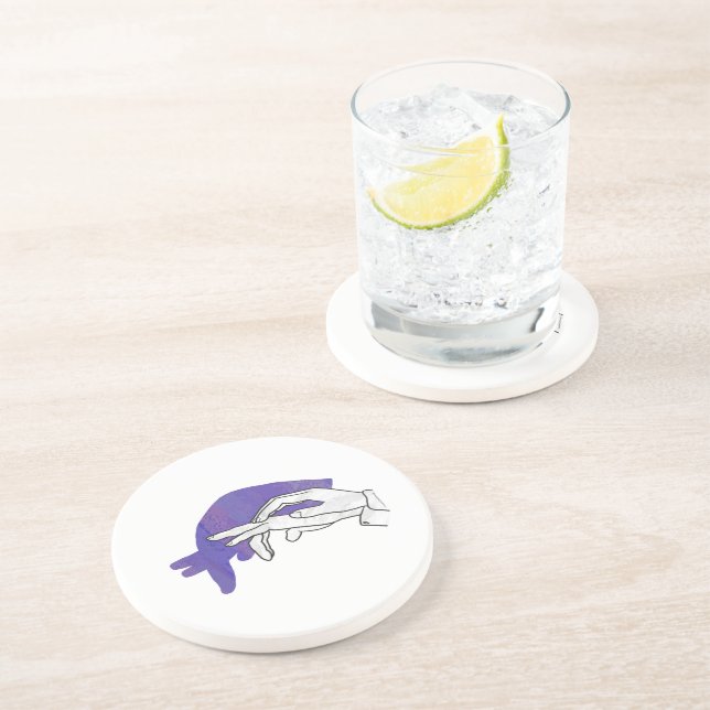 Hand Silhouette Anteater Purple Sandstone Coaster (Side)