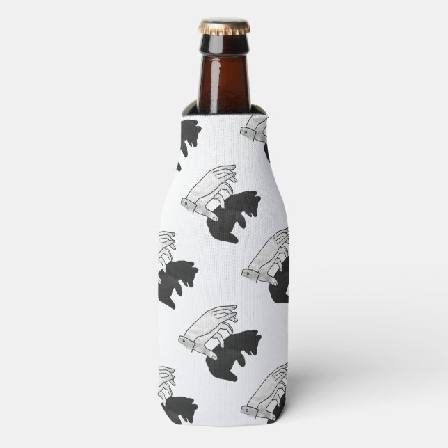 Hand Silhouette Bear Cub Bottle Cooler (Bottle Front)