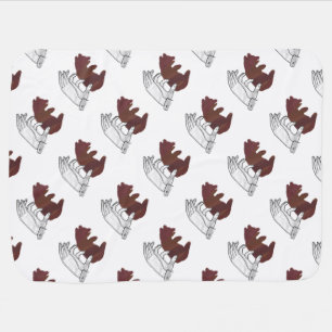 Hand Silhouette Bear Cub Brown Baby Blanket