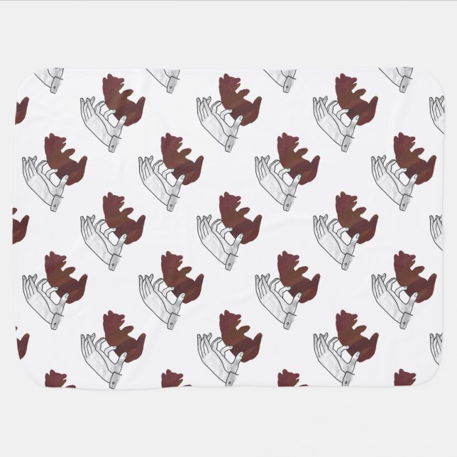 Hand Silhouette Bear Cub Brown Baby Blanket (Horizontal)