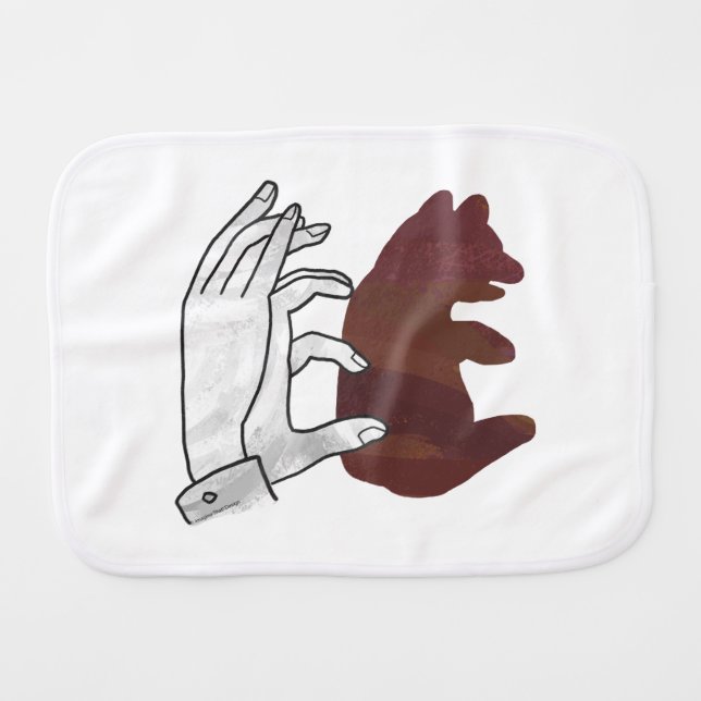 Hand Silhouette Bear Cub Brown Baby Burp Cloth (Front Horizontal)