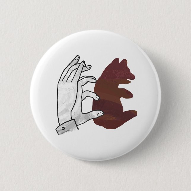 Hand Silhouette Bear Cub Brown Button (Front)