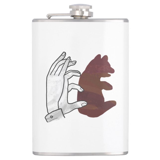Hand Silhouette Bear Cub Brown Hip Flask (Front)