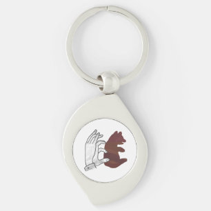 Hand Silhouette Bear Cub Brown Keychain