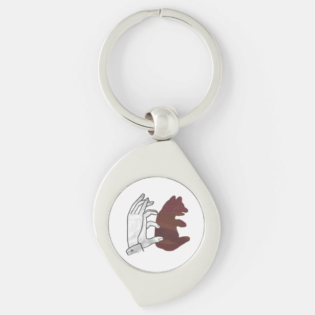 Hand Silhouette Bear Cub Brown Keychain (Front)
