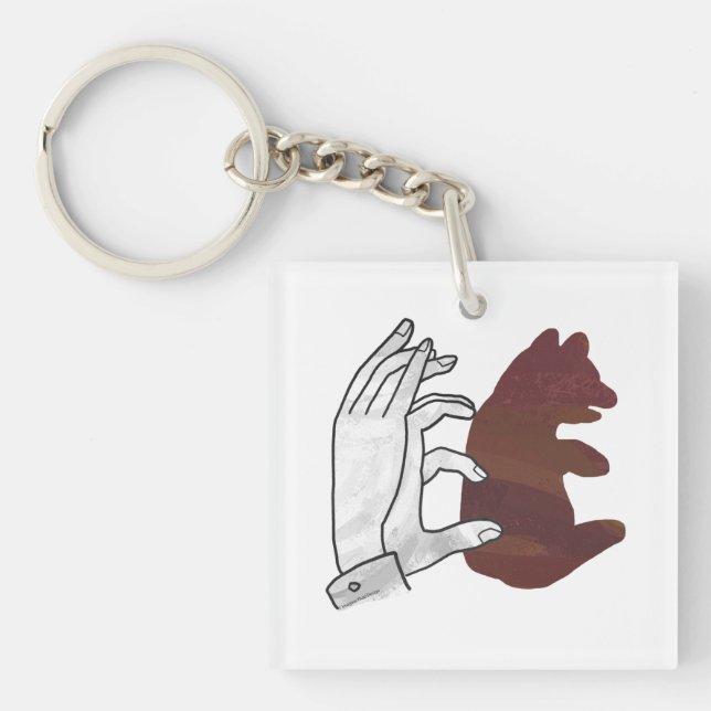 Hand Silhouette Bear Cub Brown Keychain (Front)