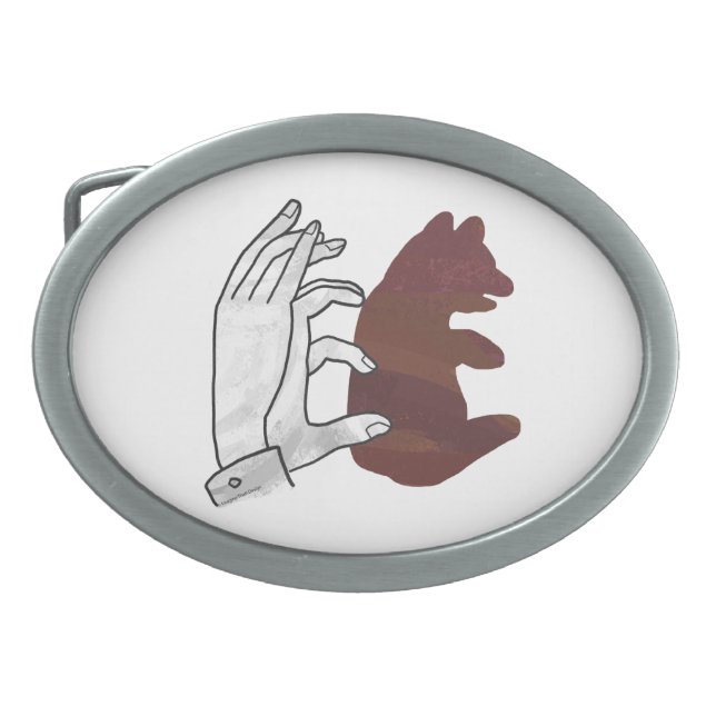 Hand Silhouette Bear Cub Brown Oval Belt Buckle (Front)