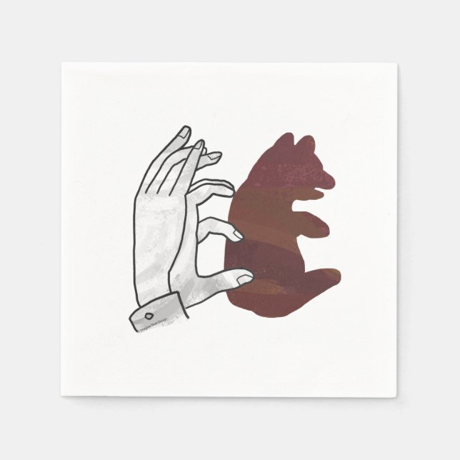 Hand Silhouette Bear Cub Brown Paper Napkins (Front)