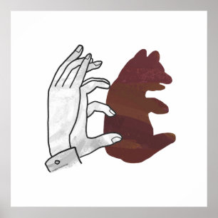 Hand Silhouette Bear Cub Brown Poster