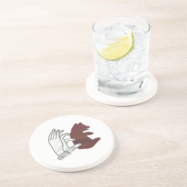 Hand Silhouette Bear Cub Brown Sandstone Coaster (Side)