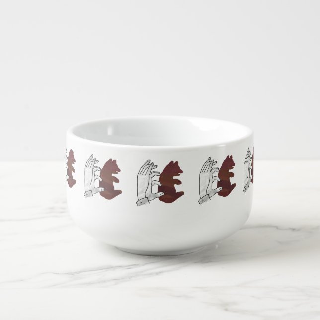Hand Silhouette Bear Cub Brown Soup Mug (Front)