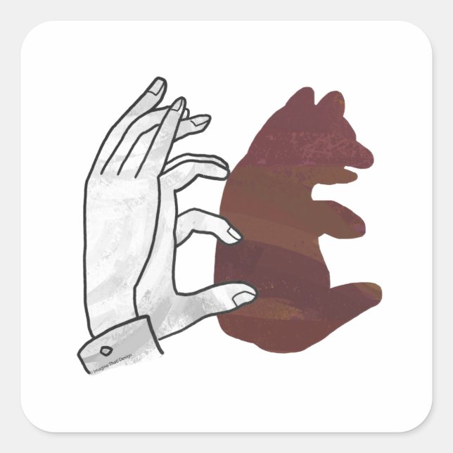 Hand Silhouette Bear Cub Brown Square Sticker (Front)