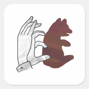 Hand Silhouette Bear Cub Brown Square Sticker