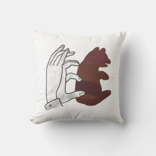 Hand Silhouette Bear Cub Brown Throw Pillow