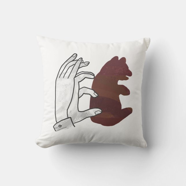 Hand Silhouette Bear Cub Brown Throw Pillow (Front)