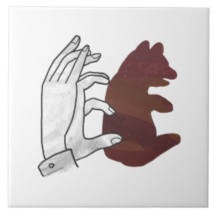 Hand Silhouette Bear Cub Brown Tile