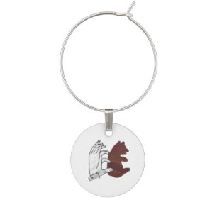 Hand Silhouette Bear Cub Brown Wine Glass Charm