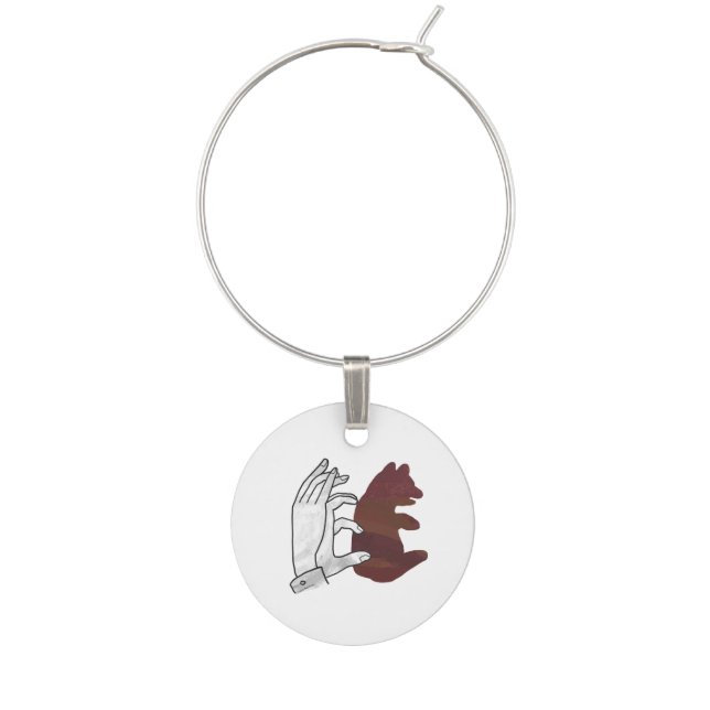 Hand Silhouette Bear Cub Brown Wine Glass Charm (Front)