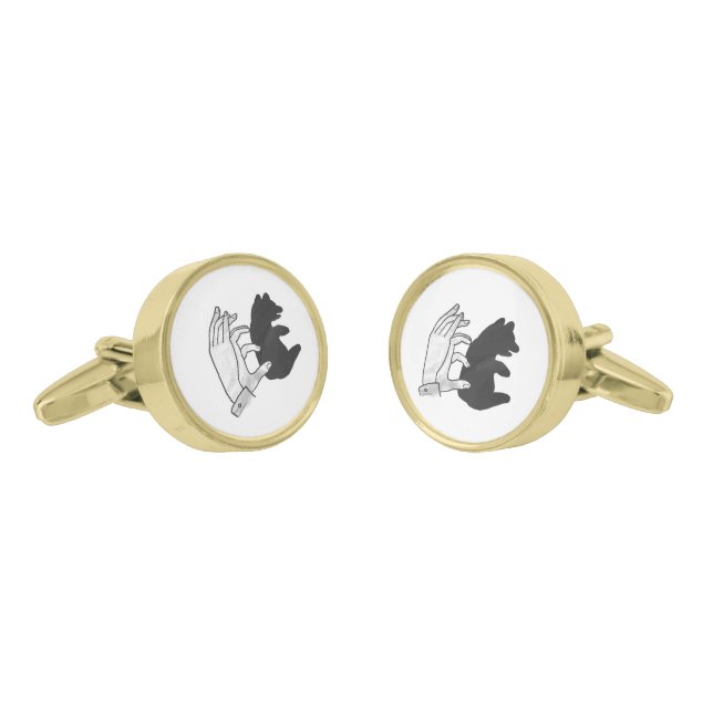 Hand Silhouette Bear Cub Gold Cufflinks (Angled)