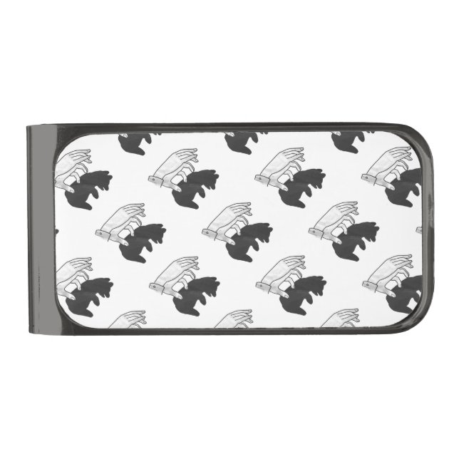 Hand Silhouette Bear Cub Gunmetal Finish Money Clip (Front)